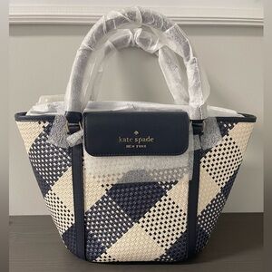 Kate Spade Woven Tote in Navy and Cream